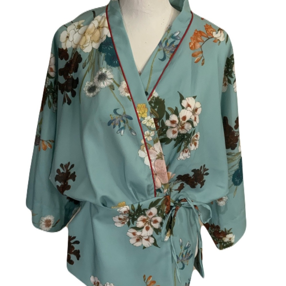 Elegant Floral Wrap Blouse in Teal
